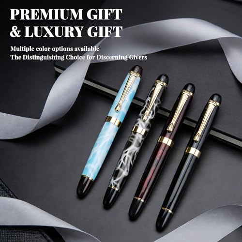 YUNCHUN Marble Fountain Pen for Writing, Refillable Luxury Metal Pens with Ink Pen with 10 Black and 10 Blue Ink Refills, Business Writing Fountain Pen for Men and Women, Marble Black & White - color: Marble Black & White