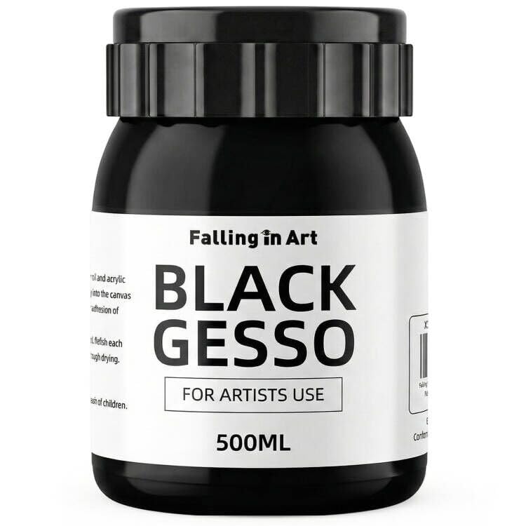 Falling in Art Black Gesso Primer for Acrylic Painting, 16.9Oz Non-Toxic Canvas Primer Gesso Surface Prep Medium - color: Black