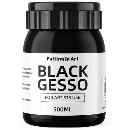 Falling in Art Black Gesso Primer for Acrylic Painting, 16.9Oz Non-Toxic Canvas Primer Gesso Surface Prep Medium - color: Black
