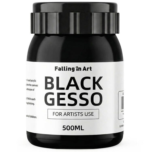 Falling in Art Black Gesso Primer for Acrylic Painting, 16.9Oz Non-Toxic Canvas Primer Gesso Surface Prep Medium - color: Black