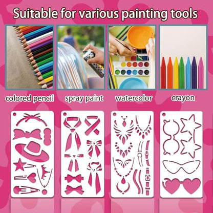 12 Sheets Facial Features Overlay Templates, 12 Styles Eyes Mouth Eyebrows Drawing Template Necklace Earrings Hat Accessories Art Templates for Painting on Wall Wood Home Decor - style: Facial Features