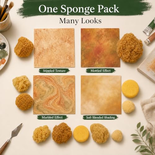 Lullingworth® Natural Sea & Synthetic Sponges - Assorted Sizes 7pc Value Pack for Crafts & Artists: Great for Painting, Acrylic Texturing, Hobbies, Art, Effects, Ceramics, Clay, Pottery