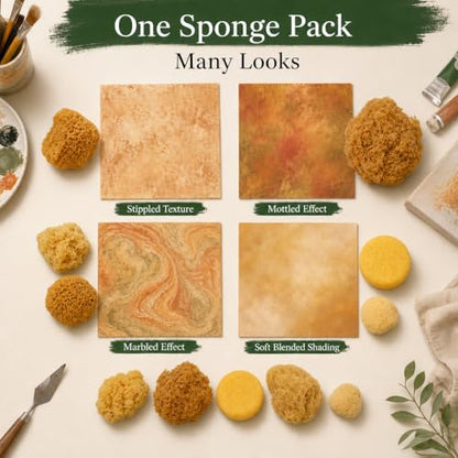 Lullingworth® Natural Sea & Synthetic Sponges - Assorted Sizes 7pc Value Pack for Crafts & Artists: Great for Painting, Acrylic Texturing, Hobbies, Art, Effects, Ceramics, Clay, Pottery