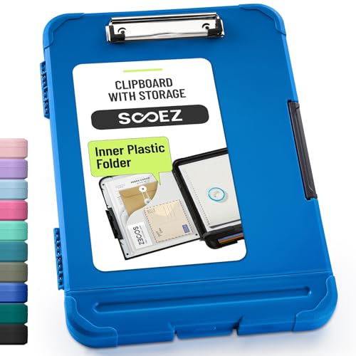 Sooez Reinforced Clipboard with Storage, Inner Plastic Folder Attached, Heavy Duty Clip Boards 8.5x11 with Pen Holder, High Capacity Nursing Clipboards for Teacher Office Home, Letter / A4 Size - color: Navy Blue
