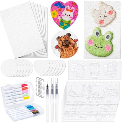 Meetory Magic 3D Foam Texture Painting Kit, Including 18 Pcs Foam Texture Paper, 12 Acrylic Paint Markers, 3 Watercolor Brush Pens(L,M,S),18 Bead Chains and 8 Pre-Designed Sticker Line Drawings