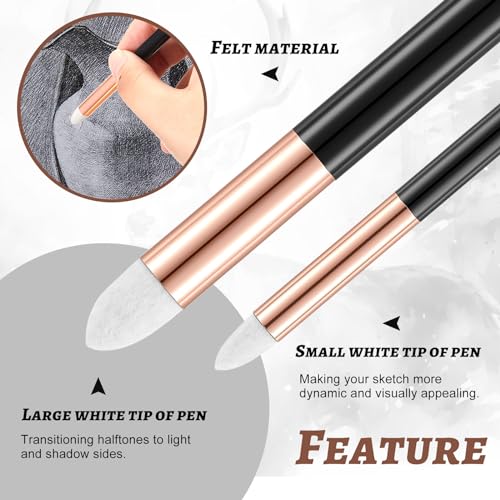 Kosiz 6 Pcs Blending Sponge Pen Double Headed Rub and Buff Washable Sketch Rubbing Sponge Brush Wipe Reusable Blending Stump Drawing Art Blenders for Artist Highlight Shadow Detail Tool (Gold) - color: Gold