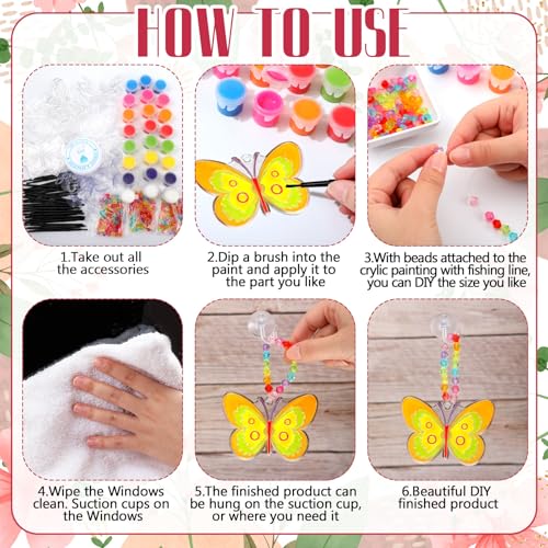 WinnerWhy 30 Sets Butterfly Suncatchers Window Art Kits, Spring DIY Sun Catchers Bulk Crafts Paint Your Own Window Ornaments for Party Birthday Activity Home Decor - style: Butterfly Style