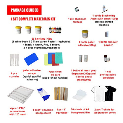 Tianiuseen Screen Printing Kit Silk Printing Press Equipment Material 3 Color 4 Station Screen Printer Screen Printing Flash Dryer Drying Cabinet and UV Exposure Unit for T-Shirt DIY