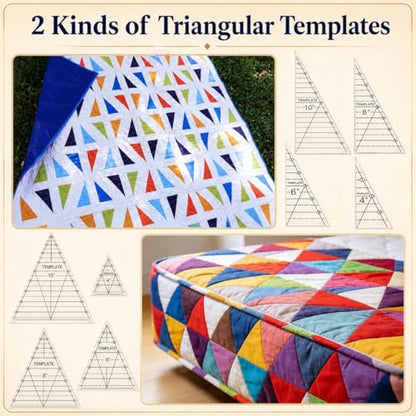 TSV Triangle Quilting Ruler Set: 8 Pack Thick Acrylic Triangle Templates in 4"/6"/8"/10" Size - Accurate Fabric Cutting for Quilter with Triangle Hexagon Diamond Kaleidoscope Geometric Patterns