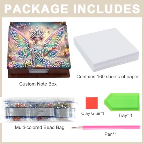 Diamond Painting Kit memo Box, Diamonds Art DIY Fairy Patterns Sticky Note Box Special Shape Drill, with 160 Sticky Note, Ideal for Home Office Supplies, Handicrafts, Holiday Gifts - color: Fairy