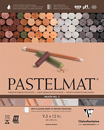 Clairefontaine Pastelmat Glued Pad - Palette No. 2 - (9 1/2 x 12 Inches) 24 x 30 cm - 360g - 12 Sheets - Sienna,White, Brown, Charcoal Grey - color: Sienna, White, Brown, Charcoal Grey, size: 24 x 30 CM