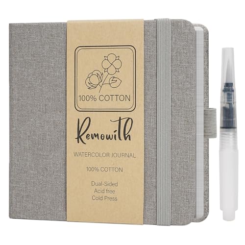 Watercolor Journal Sketchbook, 5.5" x 5.5" Sketch Books Artist Cotton Watercolor Paper Notebook, Linen Cover with Tap Water Pen, 24 Sheets 140 LB, 300 GSM for Travel Sketching On The Go Art - color: Gray, size: 5.5x 5.5 Inch