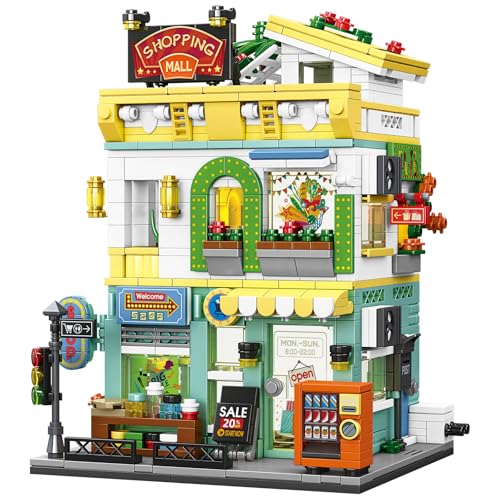 Shopping Mall Building Blocks, 745 PCS Modular City Street View Shop Model, Construction Set with Vending Machine, Home Decor Display Kit, Birthday Gifts for Adults & Collectors - color: Lemon