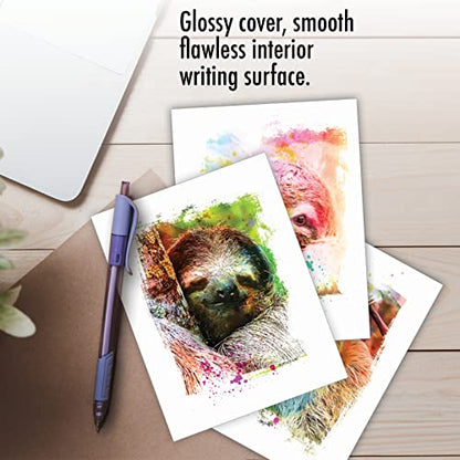 The Best Card Company Animal Assorted Watercolor Blank Greeting Card Box Set - Incl. 10Unique Notecards Designs + Envelopes, Thank You, Invitations- Funky Rainbow Sloth AM6866OCB-B1x10 - style: Funky Rainbow Sloth