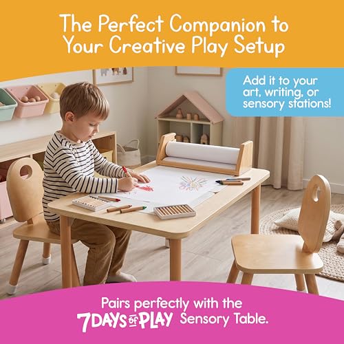 Wooden Kids Paper Roll Dispenser with 12" x 75 ft Art Paper Roll – Tabletop Easel for Drawing, Painting & Crafts – Smooth Easy-Pull Holder for Creative Play – 7 Days of Play - color: Paper Roll Dispenser