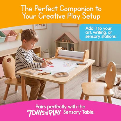 Wooden Kids Paper Roll Dispenser with 12" x 75 ft Art Paper Roll – Tabletop Easel for Drawing, Painting & Crafts – Smooth Easy-Pull Holder for Creative Play – 7 Days of Play - color: Paper Roll Dispenser