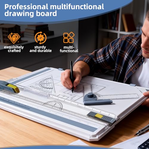 A3 Drawing Board Drafting Table Multifunctional Drawing Board Table with Clear Rule Parallel Motion and Angle Adjustable Measuring System, Inch - size: Inch
