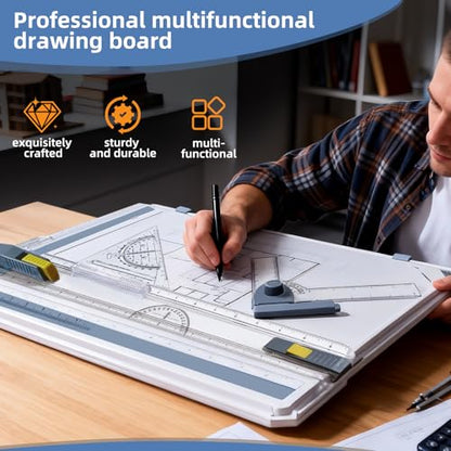 A3 Drawing Board Drafting Table Multifunctional Drawing Board Table with Clear Rule Parallel Motion and Angle Adjustable Measuring System, Inch - size: Inch