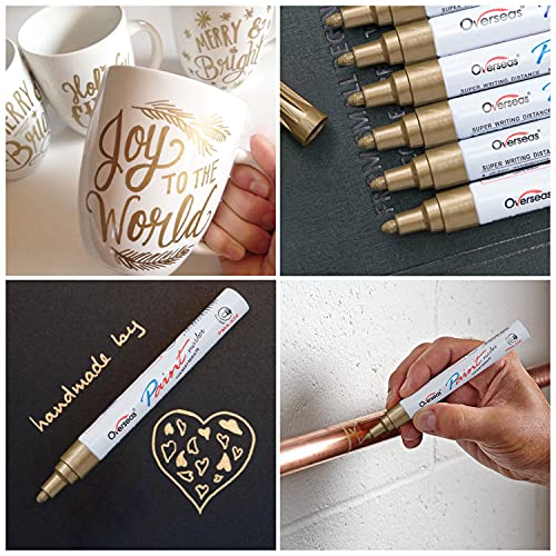 Lesun Gold Paint Pens, 12 Pack Waterproof Oil-Based Paint Pen Set - Quick Dry, Permanent Markers for Rock, Stone, Ceramic, Wood, Fabric, Plastic, Canvas, Glass, Mugs, Tires - color: Gold
