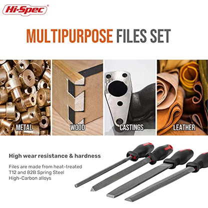 Hi-Spec 18 Piece Metal Hand & Needle Files Tool Set Kit. Large & Small Mini T12 Carbon Steel Diamond Flat, Half, Round, Triangle Files for DIY, Wood and Crafts. Complete In a Zipper Case with Brushes - size: 18 pieces
