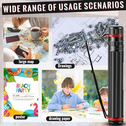 4 Pcs Large Extendable Poster Tubes from 30'' to 49' with Strap Poster Carrying Case Telescoping Tube Portable Blueprint for Posters, Blueprints, Artwork, Map Storage(Classic Standard Style) - style: Classic Standard Style