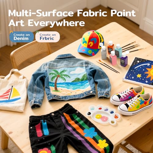 TMOL Fabric Paint Set - Permanent & Washer Safe, 18 Vibrant Colors, in Bottles (60ml/2oz), Non-Toxic Certified Fabric Paint with Brushes & Stencils, Textile Paint for Clothes, DIY Projects & Art - color: 18 colors