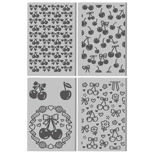 4 Sheets Bow Clay Texture Mat Cherry Pattern Polymer Clay Texture Sheets Valentine's Day DIY Tools for Pottery Earring Jewelry Making Stamp Engraving Machines, 3.9x2.6inch - style: Cherry Pattern