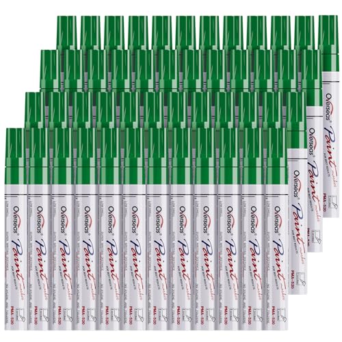 Overseas 48 Green Paint Pens, Oil Based Permanent Markers Set - Quick Drying, Waterproof, Fade-Resistant, Medium Tip Paint Markers Bulk for Wood, Metal, Rock, Ceramic, Plastic, Canvas, Glass, Rubber - color: Green