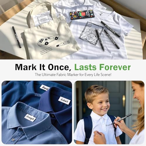 Gain-Art Black Fabric Markers, Dual-Tip Fabric Markers Permanent for Clothes, Non-Toxic Fabric Paint Pens for Personalizing Shirts Bags Hats Canvas, and Textiles