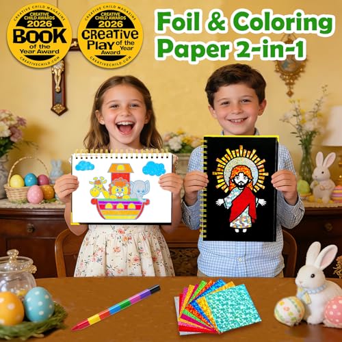 FUNNYB&G Foil Art Craft Kit for Kids 4-10 Years Old: Mess-Free & No-Glue, Create 16 Sparkly Christian Pictures – Perfect Travel Toy & Birthday Gift for Kids (Christian) - style: Christian