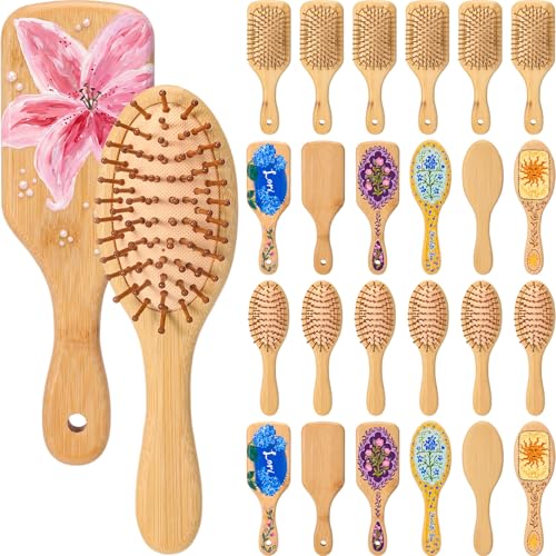 DoubleFill 24 Set DIY Bamboo Hair Brush Crafts Kit Wooden Hairbrush Bulk Gifts Bamboo Paddle Hairbrush for Painting Make Your Own Brush Craft Gift for Massaging Scalp Thick Thin Curly and Dry Hair