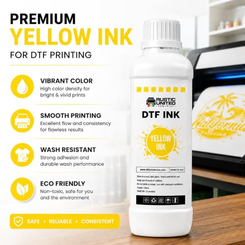 DTF Film Yellow Ink 500ml - Premium Heat Transfer Direct to Film Ink for DTF Printer L1800 XP600 I3200 ET-8550 XP15000 R1390 ET-4800 ET-2800 L800 - color: Yellow, size: 500ml