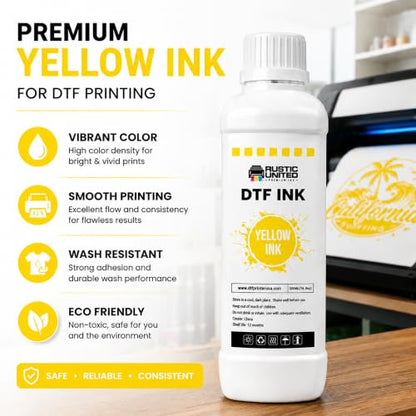 DTF Film Yellow Ink 500ml - Premium Heat Transfer Direct to Film Ink for DTF Printer L1800 XP600 I3200 ET-8550 XP15000 R1390 ET-4800 ET-2800 L800 - color: Yellow, size: 500ml