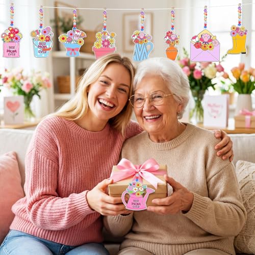WinnerWhy 30 Pcs Mother's Day DIY Suncatcher Ornaments, Bulk Craft Kits for Adults, Acrylic Light Catcher Decorations with Mom Themed Designs for Mother's Day Projects, Parties, Group Activities - style: Mother’s Day