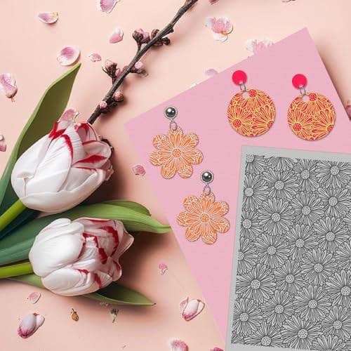Daisy Flowers Polymer Clay Texture Mat - Daisy Blossom Texture Sheets for Polymer Clay Jewelry Making, Earring Charms, DIY Craft Supplies
