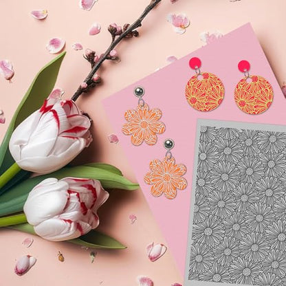 Daisy Flowers Polymer Clay Texture Mat - Daisy Blossom Texture Sheets for Polymer Clay Jewelry Making, Earring Charms, DIY Craft Supplies