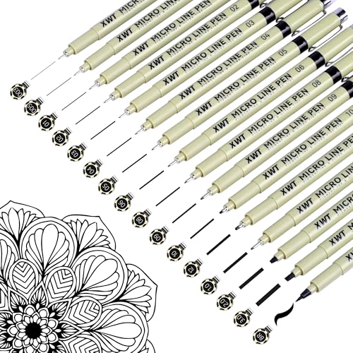 16pcs Fineliner Micro Drawing Art Pens, Black Waterproof Pigment Ink Set for Artists, Sketching, Manga, Watercolor, Calligraphy, and Detail Outlining Archival Quality Inking Markers - color: Micro Line Pen-16Pcs Set