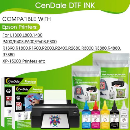 CenDale Premium DTF Yellow Ink - 500ML DTF Transfer Ink for PET Film, Refill DTF Ink Yellow for Epson ET-8550, L1800, L800, R2400, R1390, P400, P800, XP15000, Heat Transfer Printing Direct to Film - color: Yellow, style: DTF Ink