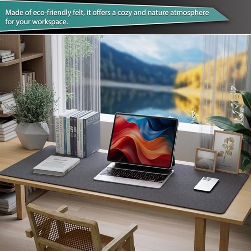 K KNODEL Felt Desk Mat, Large Desk Pad Protector, Office Computer Desk Mat for Keyboard, Non-Slip Mouse Pad (Dark Gray, 35.4"x15.7") - size: 35.4" x 15.7"