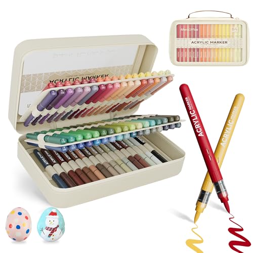MemOffice Direct Liquid Acrylic Paint Markers, 84 Colors Brush Tip Pens with Carrying Case, No Bleed, Waterproof, for Rock, Wood, Canvas, Glass, Fabric, DIY Crafts for Adults - color: 84 Colors