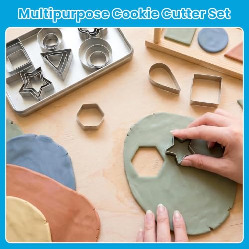 Fireboomoon 30 Pcs Mini Cookie Cutter Set, Stainless Steel Small Geometric Cutters (Star, Heart, Flower, Circle & More), Tiny Biscuit Mold for Kids, Fondant, Fruit, Sandwich & Clay, with Storage Box