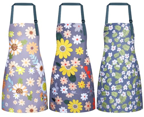 3 Pack Waterproof Floral Aprons for Women, Adjustable Strap Apronwith Pocket Multi-Use for Kitchen, Art, Garden - color: Floral 4