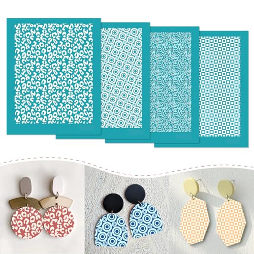Briartw 4 Pattern Clay Silk Screen Stencil Set for Polymer Clay –Leopard & Grid DIY Craft Templates (4.13x3.35 Inch / 10.5x8.5 cm) –for Polymer Jewelry,Earrings,Sculpting & Decorative Art - color: Leopard & Grid Stencil Assortment