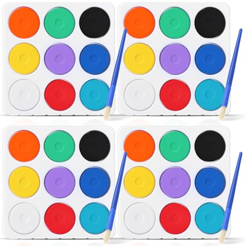 Nuanchu 36 Pcs Tempera Paint Cakes with Tray 9 Colors 2.24 x 0.71 Inch Giant Tempera Paint Set Painting Cakes Tray Palette with Paintbrush Paints Blocks Adults Art Supplies Crafts Drawing Artists