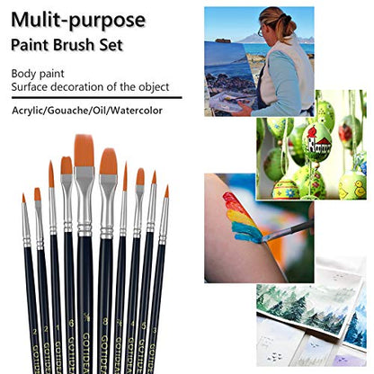 GOTIDEAL Paint Brushes,Acrylic Paint Brushes,10 Pcs Round Pointed Tip, Small Nylon Hair Brushes for Acrylic, Oil and Gouache，Body, Face Nail Art and Rock Painting, Perfect for Kids & Adult