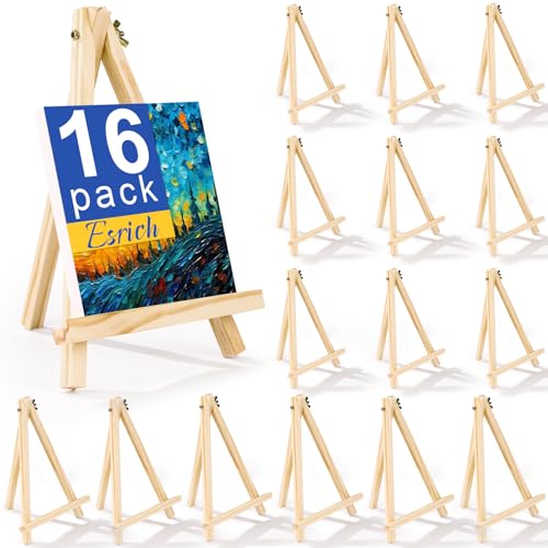 ESRICH 16 Pack 9 Inch Wood Easels, Easel Stand for Painting Canvases, Art and Crafts, Tripod, Painting Party Easel, Kids Student Tabletop Easels for Painting, Portable Canvas Photo Picture Sign Holder - style: 16