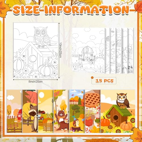 Sherr 75 Pcs Thanksgiving Pre Drawn Painting Canvas Kit for Adults 8 x 10 Inch 15 Set Autumn Pre Painted Canvas Sip and Paint Party Favors Set for Adults Fall Paint Party(Harvest Style) - style: Harvest Style