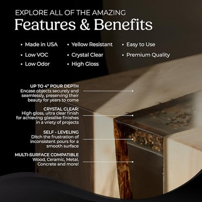 Promise Epoxy Deep Pour Epoxy Resin Kit 3 Gallon - Food Safe, Clear Casting, Ideal for River Tables, Castings & DIY Projects - Low Odor, High-Gloss Finish, Up to 4" Pouring Depth - size: 3 Gallon