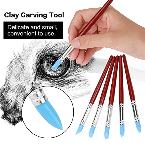 FTVOGUE Clay Modeling Tools, Premium Rubber Tip Silicone Brushes for Precision Carving Shaping and Sculpting Pottery DIY Artists Wood Handle 5pcs Set