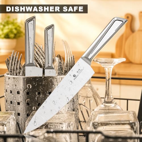imarku 14-Piece Knife Set with Block, One Set for Meat, Fish, Veggies & Bread, Glides Through Every Cut, High Carbon Stainless Steel with Built-in Sharpener, Dishwasher Safe, utility knives - color: Black, size: 14 Pcs